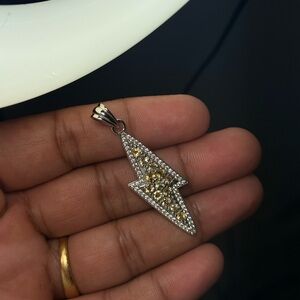 925 Sterling Silver Lightning Bolt Pendant Citrine Stone | 2” | 6.82g